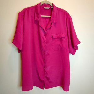 Hill & Archer Pink Button up Plus Blouse, Short Sleeves, Size 26W